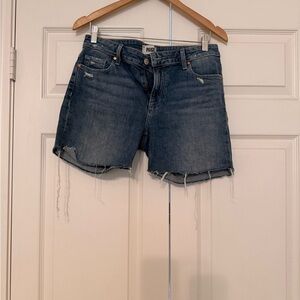 PAIGE Women's Frayed Hem Blue Jean Shorts